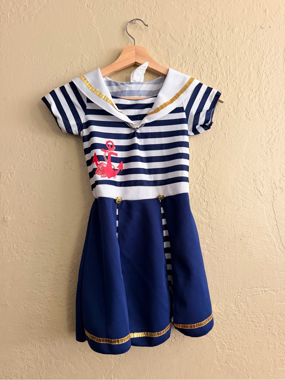 Target Navy and White Striped Sailor Dress with Pink Anchor and Gold Trim